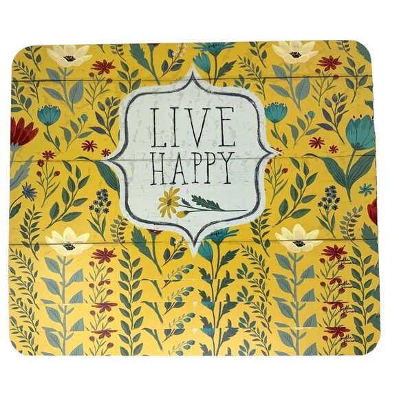 Unbranded Other - Floral Yellow Vinyl Reversible Placemats Live Happy Mason Jars Farmhouse Set